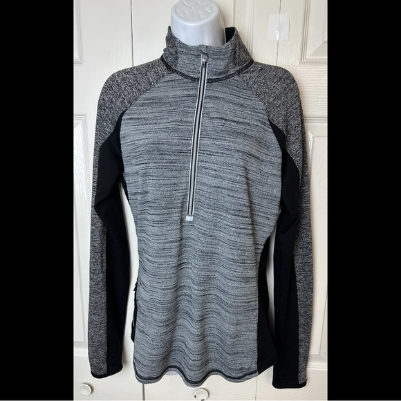 ATHLETA Running Wild Track Jacket Colorblock Black Gray Space Dye 1/2 Zip Run - Picture 2 of 14